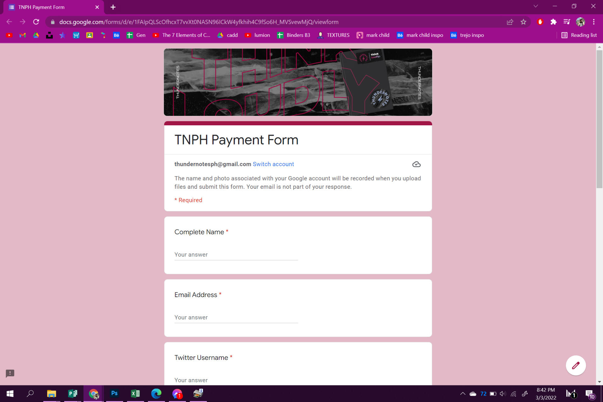 This is the linked form when you click on the "PAYMENT FORM" button in your confirmation email. Please fill it up accordingly once you have paid.